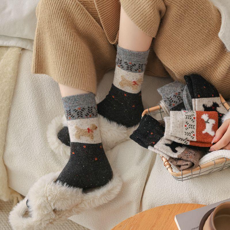 Vintage Puppy Wool Socks Thickened Thermal Socks Stockings Piled Up Socks Cute Plush Socks