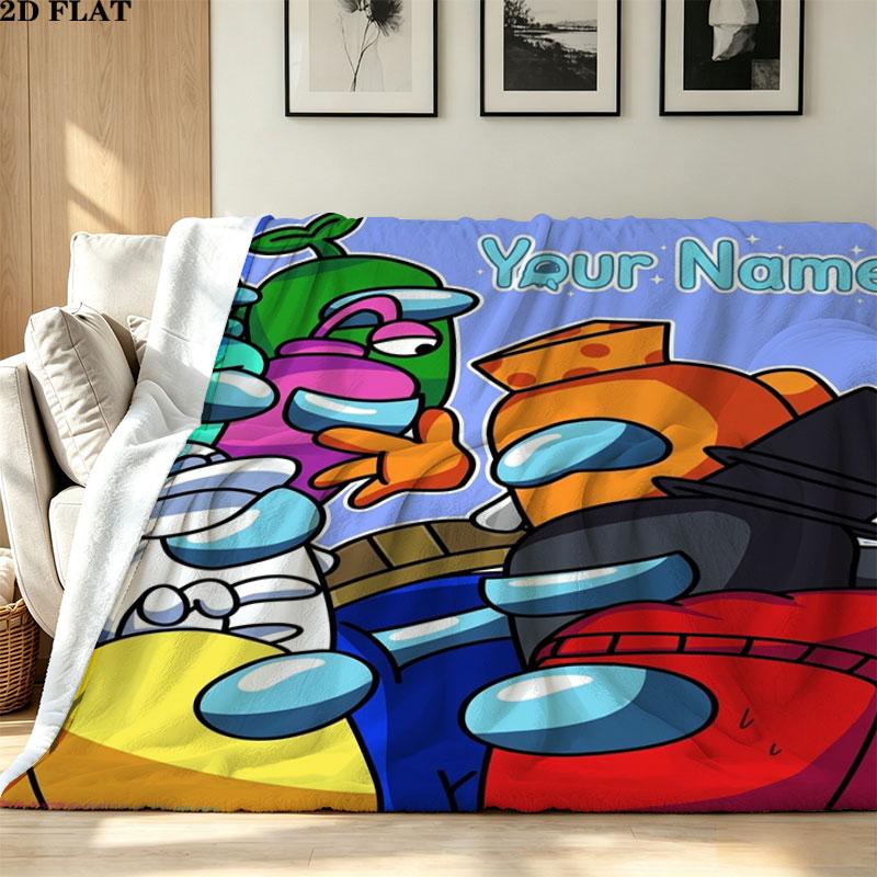 1PC Among Us Custom Name Patterned Flannel Blanket Suitable For All Seasons for Home Decor Warmth and Comfort Gifts Holiday Present