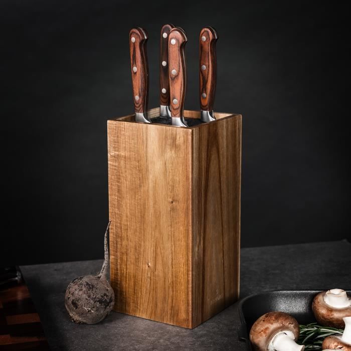 Bloc de rangement à couteaux - navaris - acacia - 24 x 12 x 12 cm - antidérapant - design contemporain
