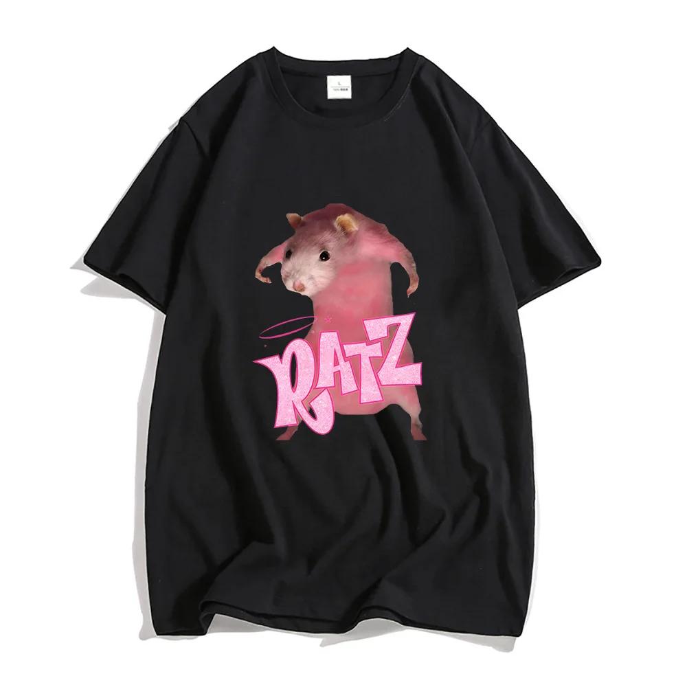 Ratz Pinke Maus Cartoon T-Shirt Kurzarm Damen T-Shirt Lässig Kawaii Sommer O-Ausschnitt T-Shirt Niedlich Weiblich Weiche Shirts