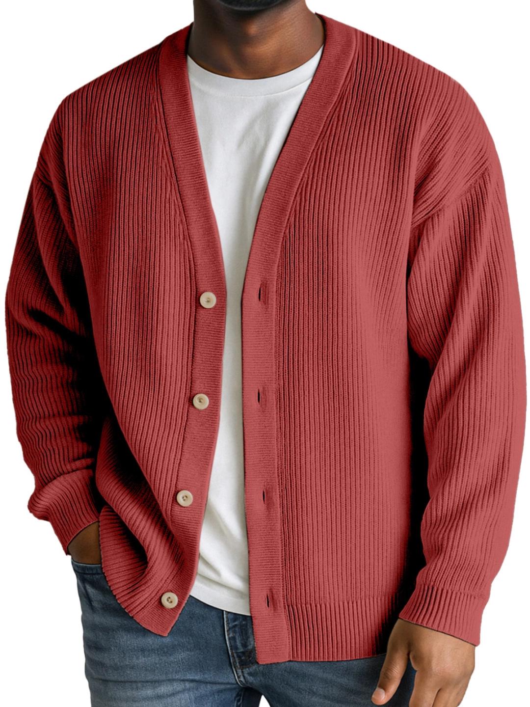 Модная мужская однобортная полосатая кардиган-куртка 2025 3XL вино красного 2090₽