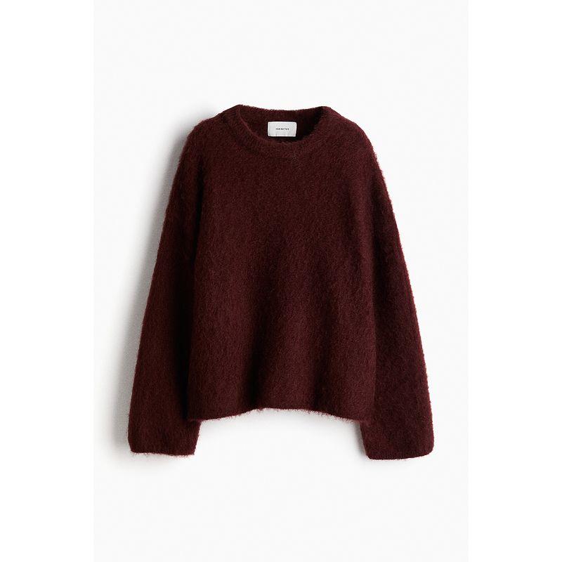 

HM Women s Knitted Sweater Autumn Simplicity Elegant Large Profile Mohair Blending Pullover 1242877 Burgundy 155/80