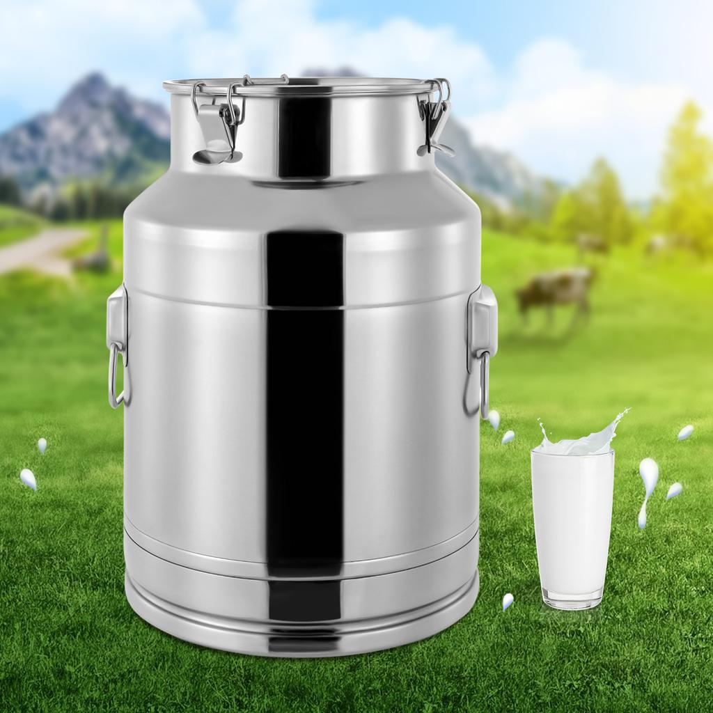 304 Stainless Steel Milk Can, 28 Liter Large Capacity Sealed Lid, Multipurpose Liquid Storage Container for Dairy, Wine, Brewing