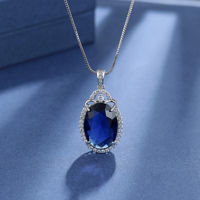925 Sterling Silver Retro Fashion Blue Zircon Full Diamond Necklace Party Birthday Anniversary Wedding Gift