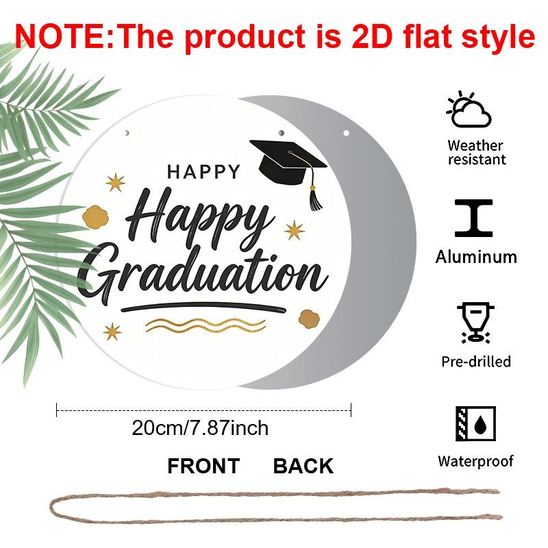 2D Flat Aluminum Graduation-themed Wall Hangings Available in Multiple Sizes Featuring A Simple Black and Gold "Happy Graduation" Design Are A