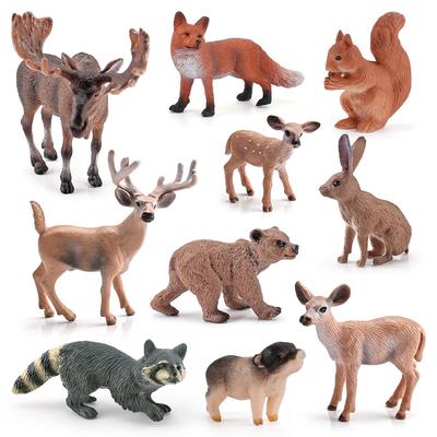 10Pcs Forest Animal Static Ornament Simulation Male Moose Raccoon White Tail Deer Brown Bear Red Fox Rabbit Model