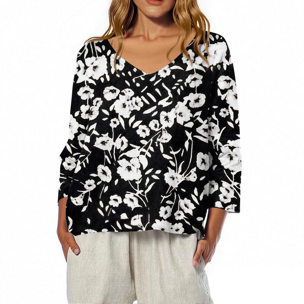 3/4 Length Sleeve Womens Tops Summer Trendy  V-Neck Blouses Dressy Casual  T-Shirt Summer Outfits Beach Vacation