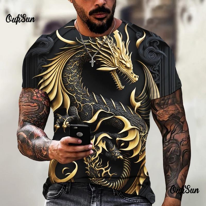 Men's Dragon T-shirt Fashion 3d Printed T Shirt Animal Pattern Short-sleeved Oversized Streetwear