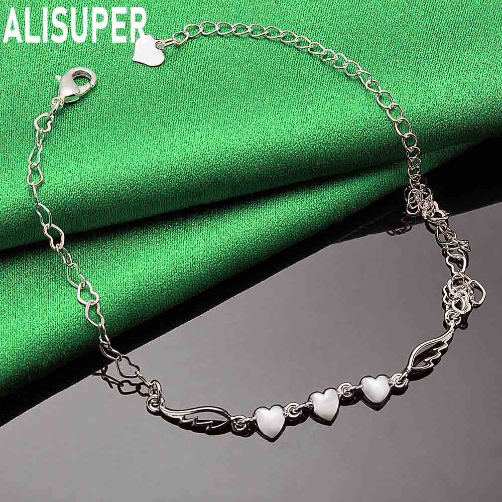 925 Sterling Silver Sweet Heart Side Chain Bracelet - Exquisite Gift Jewelry
