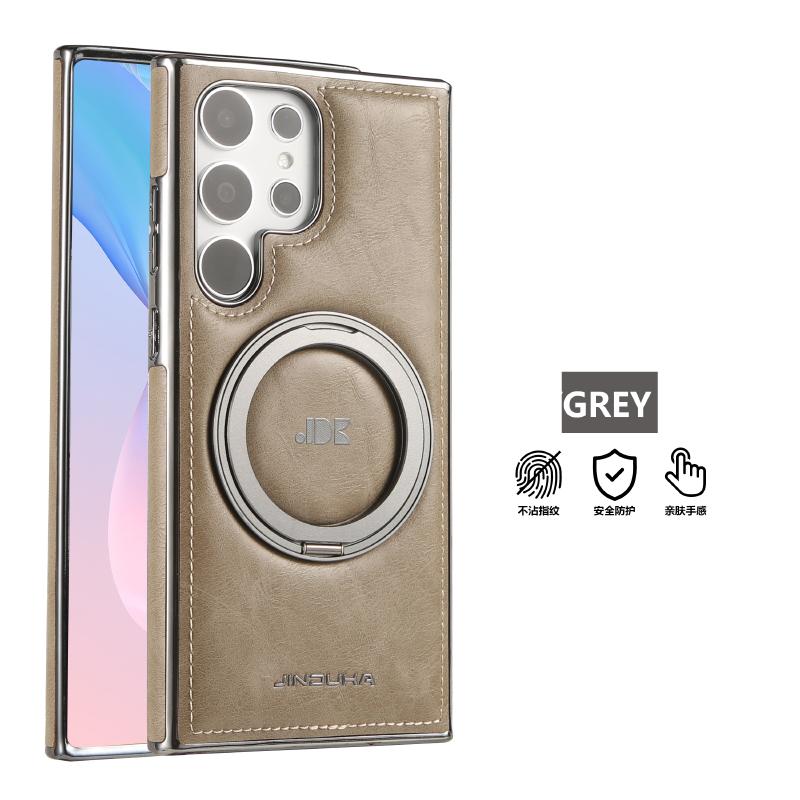 

For Magsafe Magnetic 360°Rotating Metal Car Bracket Ring Solid Color Leather Phone Case For Samsung S24 Ultra S22 S23 Ultra Plus For Samsung Galaxy S22 Ultra