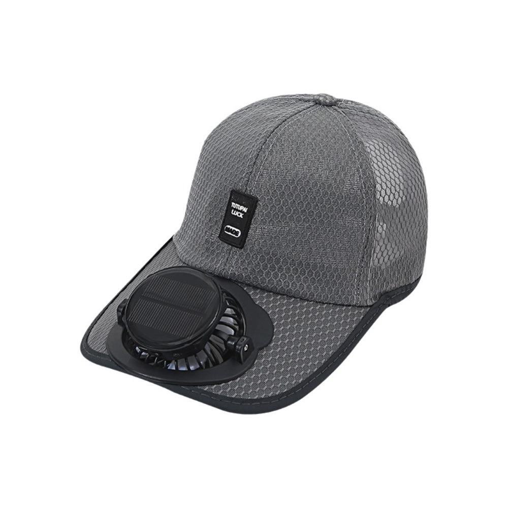 

Full Mesh Sunhat with Solar Fan Breathable Baseball Cap Fashion Cooling Fan Hat Outdoor темно серый
