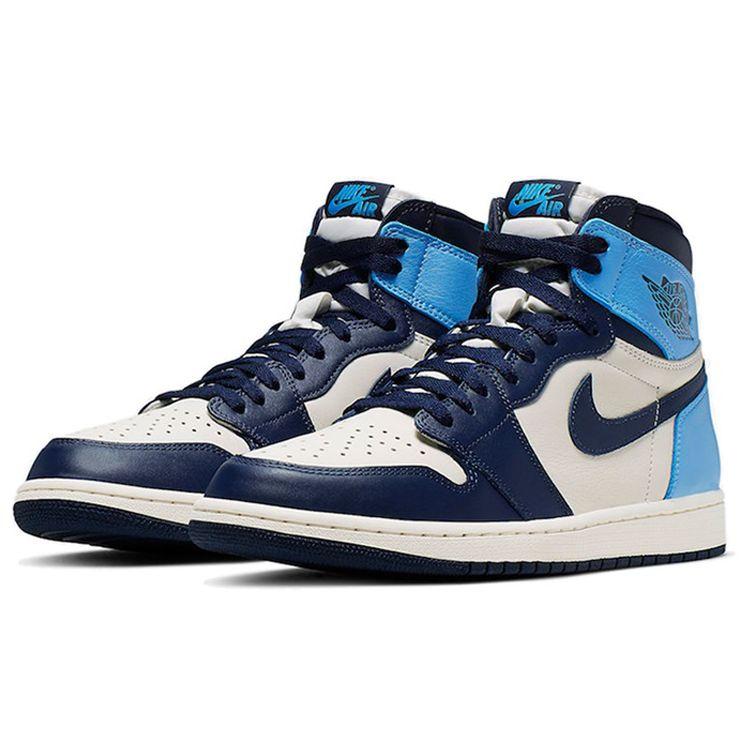 Air Jordan 1 Retro High OG Obsidian Men Sneakers Blue Sail University-Blue 555088-140