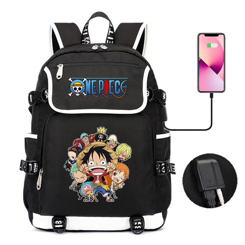 Japanese Cartoon Pattern One Piece Backpack Large Capacity Student Bag Usb Computer Bag Travel Bag One piece backpack