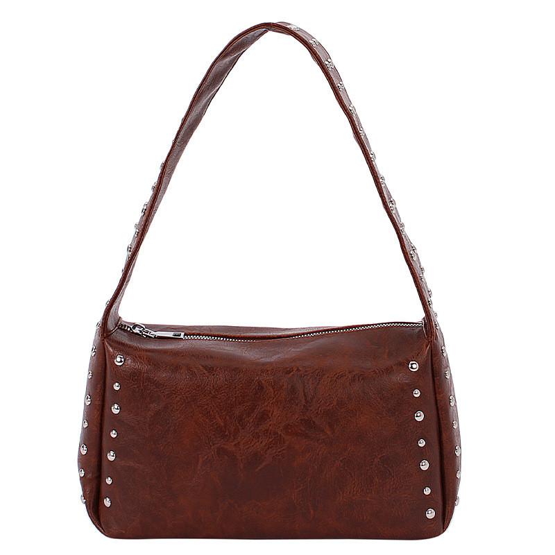 

Crossbody Bag For Women Pu Leather Minimalist Fashionable Vintage With Studded Accents For Daily Use темно-коричневого кольору
