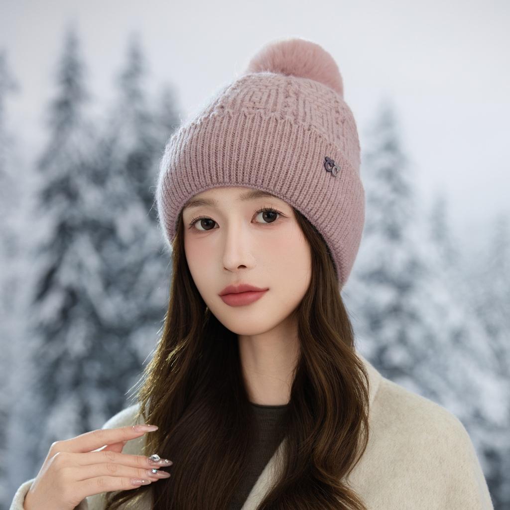 Hat Women's Winter Cycling Fleece Thickened Warm Wool Hat Ear Protector Knitted Hat