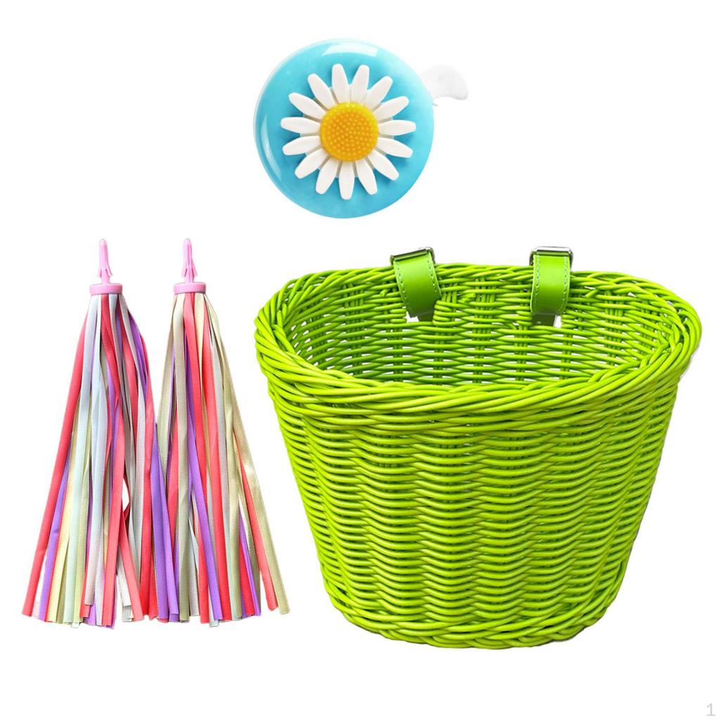 Kids Bicycle Basket Set with Melodious Bell, Front Handlebar Carrier