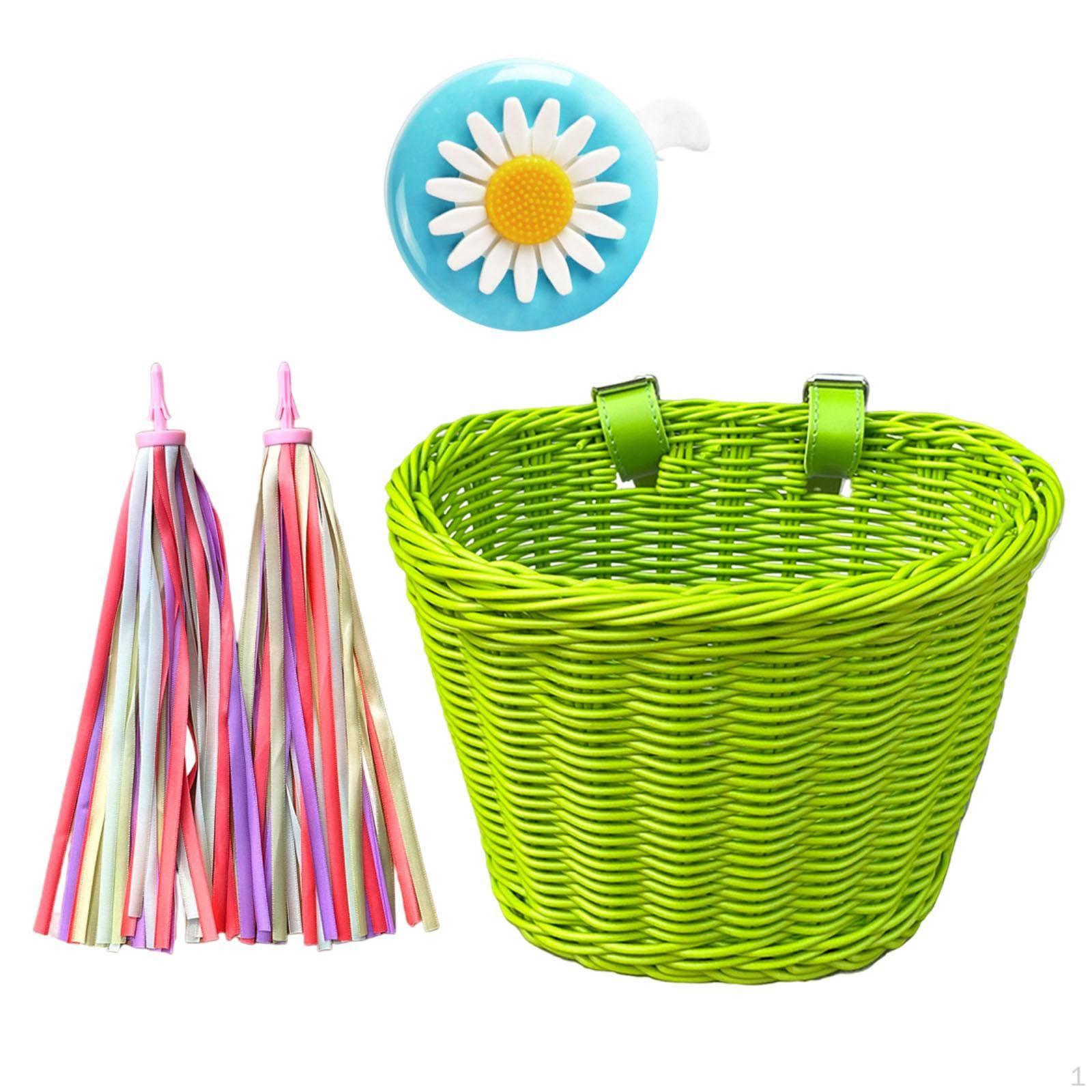

Kids Bicycle Basket Set with Melodious Bell, Front Handlebar Carrier Green