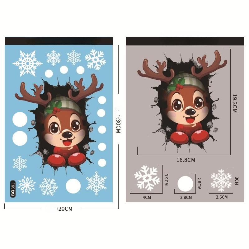 Christmas Snowflake Elk Snowman Glass Sticker Noel Ornaments Xmas Wall Stickers Merry Christma Decor Happy New Year Sticker