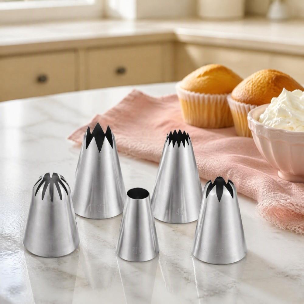 5PCS Stainless Steel Icing Tips Seamless Pastry Tips Practical Piping Nozzles Cookie Dessert