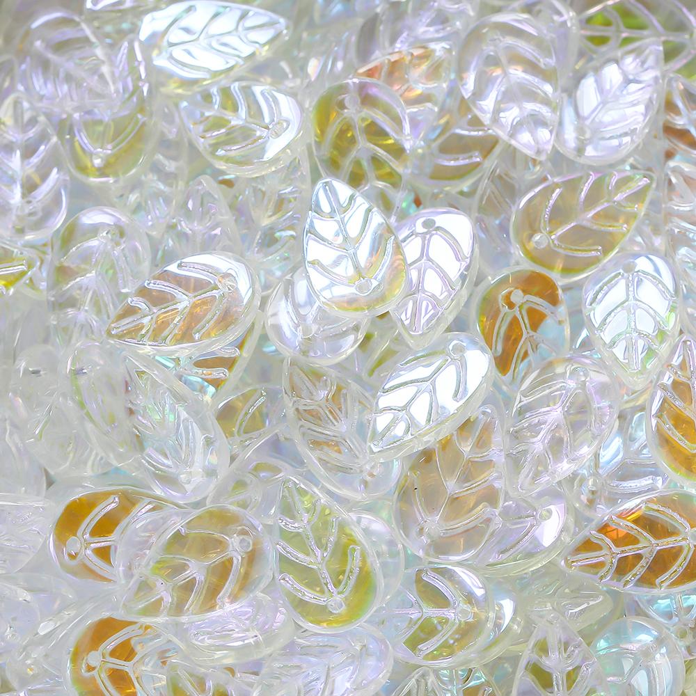 10 30pcs/lot Gradient Leaf Shaped Glass Pendant Beads Transparent Spacer Beads For DIY Bracelet Necklace Making Accessories