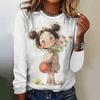 Women's T-Shirt Top Long Sleeved Pullover Fashion Little Girl Print Street Round-Neck Tee Shirt Female Everyday Loose Clothing