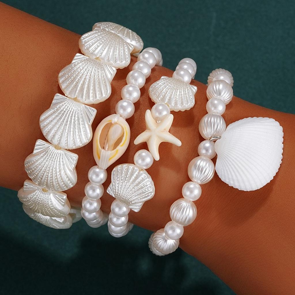 Bohemian Shell Starfish Bead Bracelet Set for Women Fashion Summer Beach Multilayer Stacked Bracelets Party Jewelry Gifts