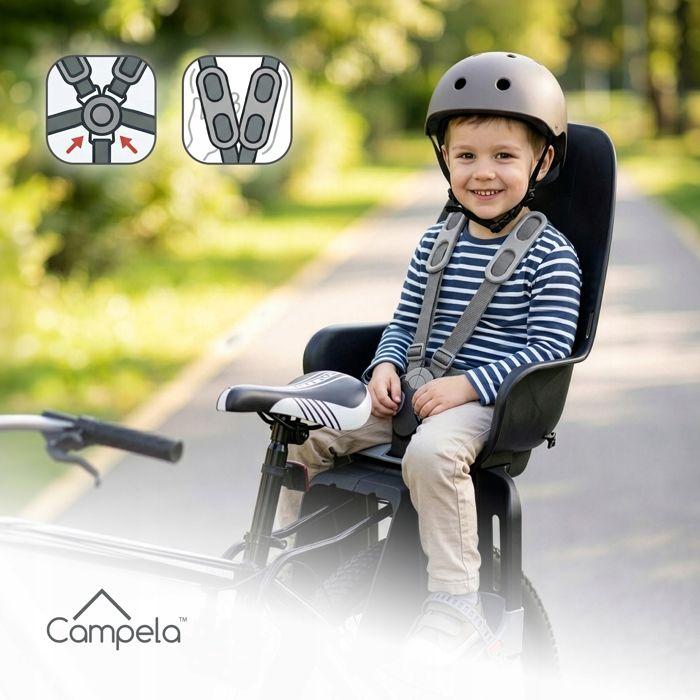 Siège vélo enfant arrière 22 kg, harnais 5 points, montage tube de selle Campela (CA0061GRY)