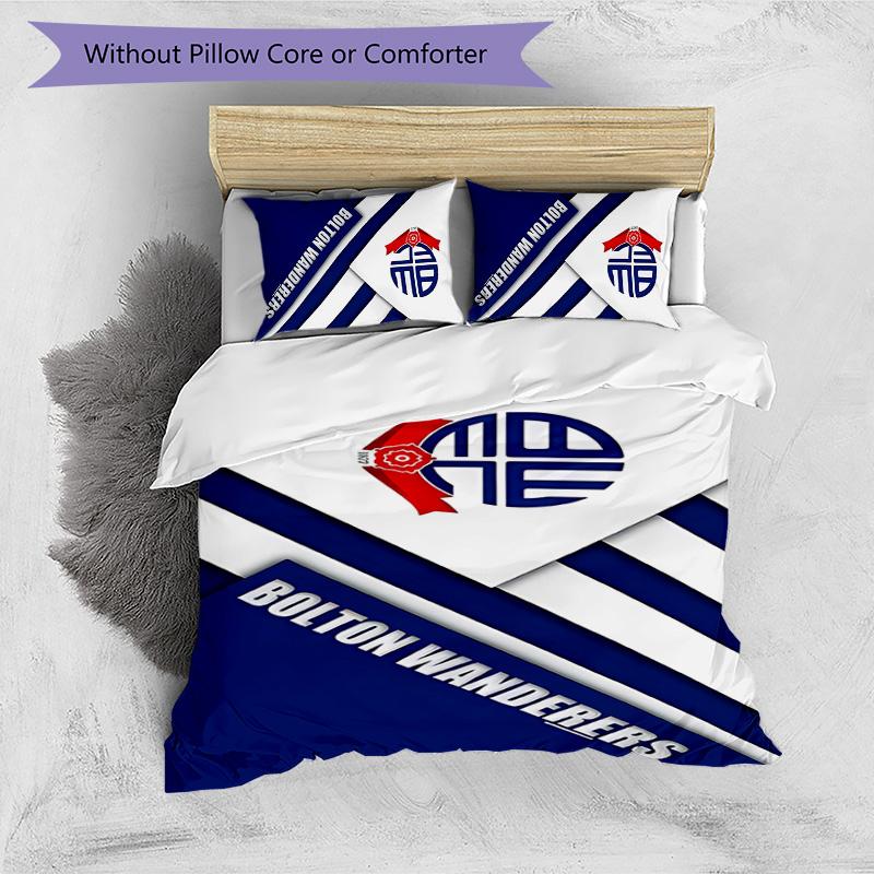 3-teiliges Bolton Wanderers FC LOGO Muster Bettwäscheset Bettbezugset enthält Bettbezug & Kissenbezüge, perfekte Ganzjahres-Schlafzimmerdekoration & Geschenk