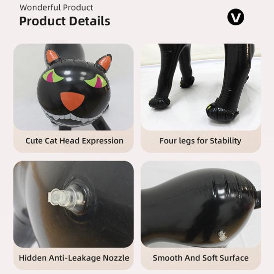 Inflatable Black Cat Halloween Decoration Leak-Proof Inflatable Cat Blow-up Standing Cat Ornament for Home Indoor Yard Garden Decoration