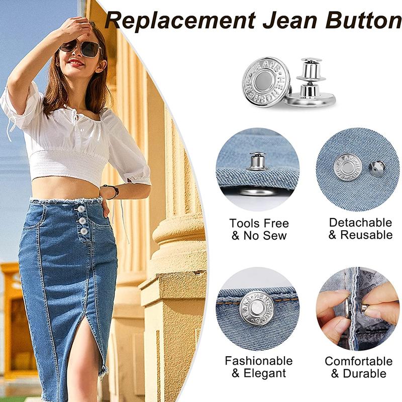 10 PEZZI Bottoni per Jeans di Ricambio 17mm Senza Cucitura Bottone in Metallo Kit di Riparazione Bottoni per Jeans Rimovibili Senza Chiodi Set Accessori da Cucito