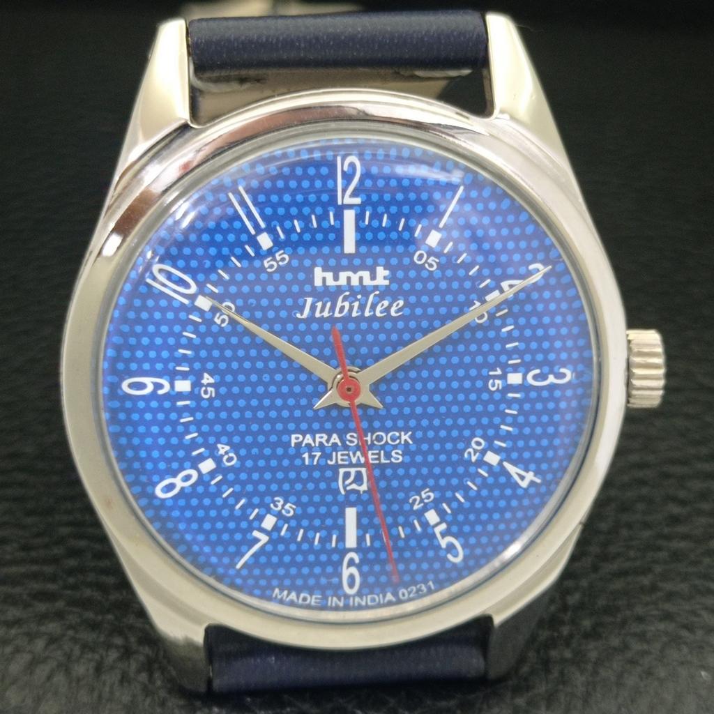 VINTAGE HMT JUBILEE MECHANICKÉ NÁRAMKOVÉ HODINKY INDICKÉ PÁNSKÉ MODRÝ CIFERNÍK a700123-5 R201-a700123