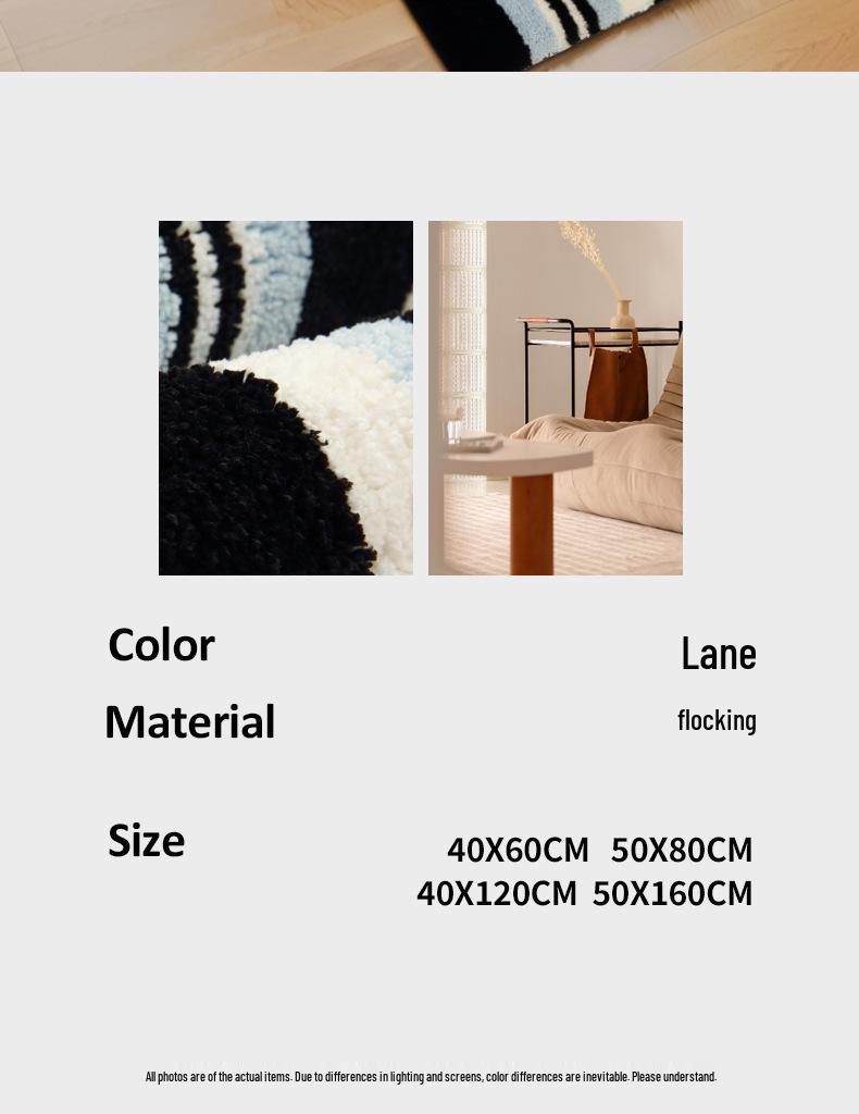 Nordic Style Black & White Striped Non-Slip Bedroom Rug - Wear-Resistant Long Floor Mat for Living Room