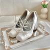 Seiden Quadratische Zehenspitze Damen Hoher Absatz Ballerinas Schnürung Mode Damen Pumps Klobige Absätze Lolita Schuhe Damen Mary Janes Schuhe