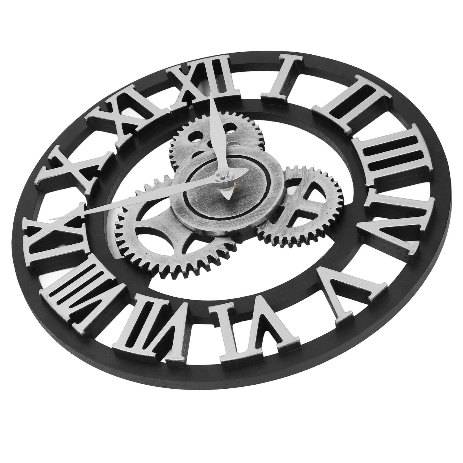 

Large 3D Retro Wall Clock 34CM Vintage Wooden Clock Numerals Industrial Clocks for Home Living Room Decoration