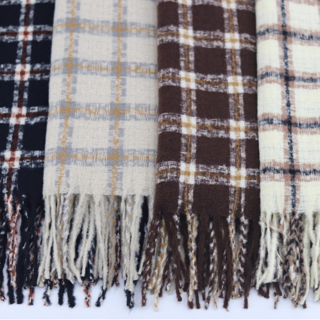 Scarf cold-resistant and warm high-end long tassel plaid shawl versatile student scarf