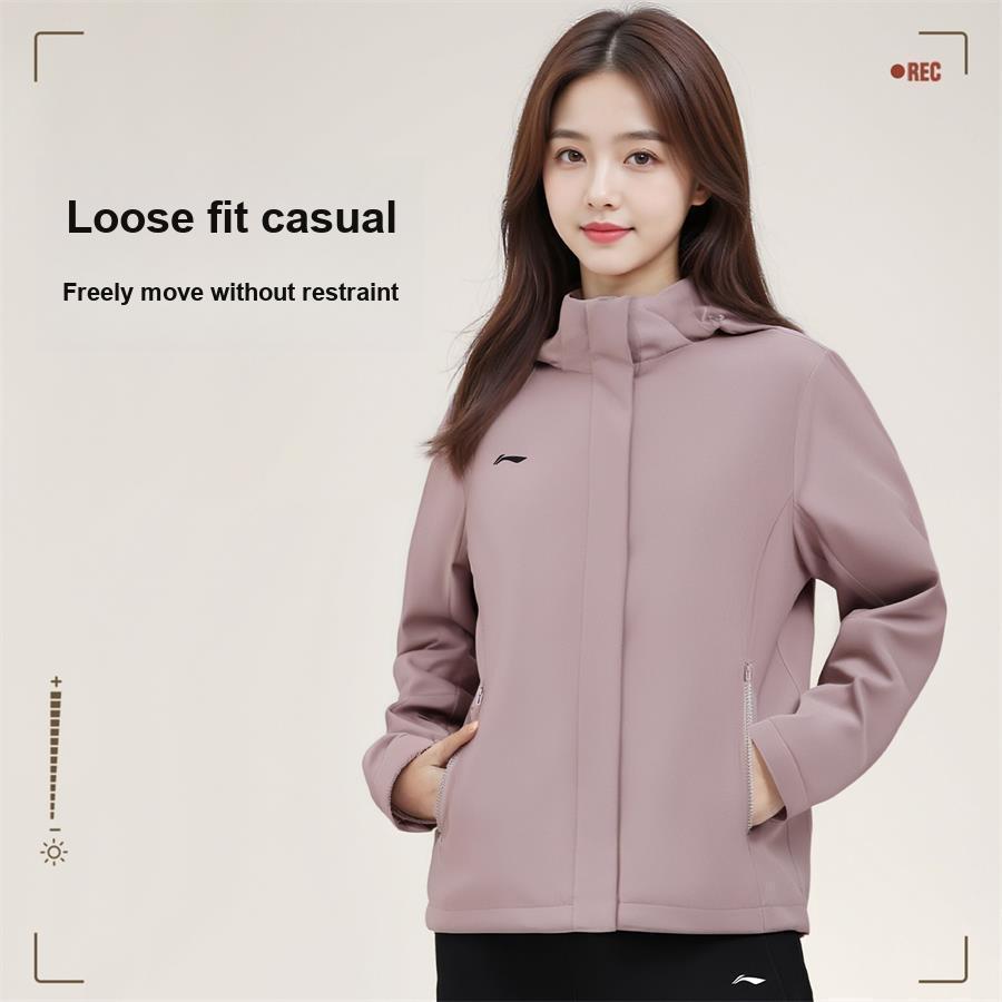 Li Ning Minimalist Brand Logo Loose Windbreaker Hoodie Women Outerwear AFDVJ56-2