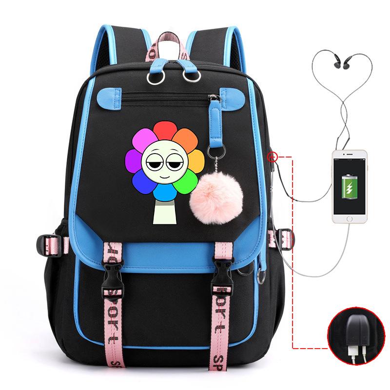 New 2025 Cartoon Game Printing Primary School Bag Large Capacity Contrasting Color Neutral USB Backpack