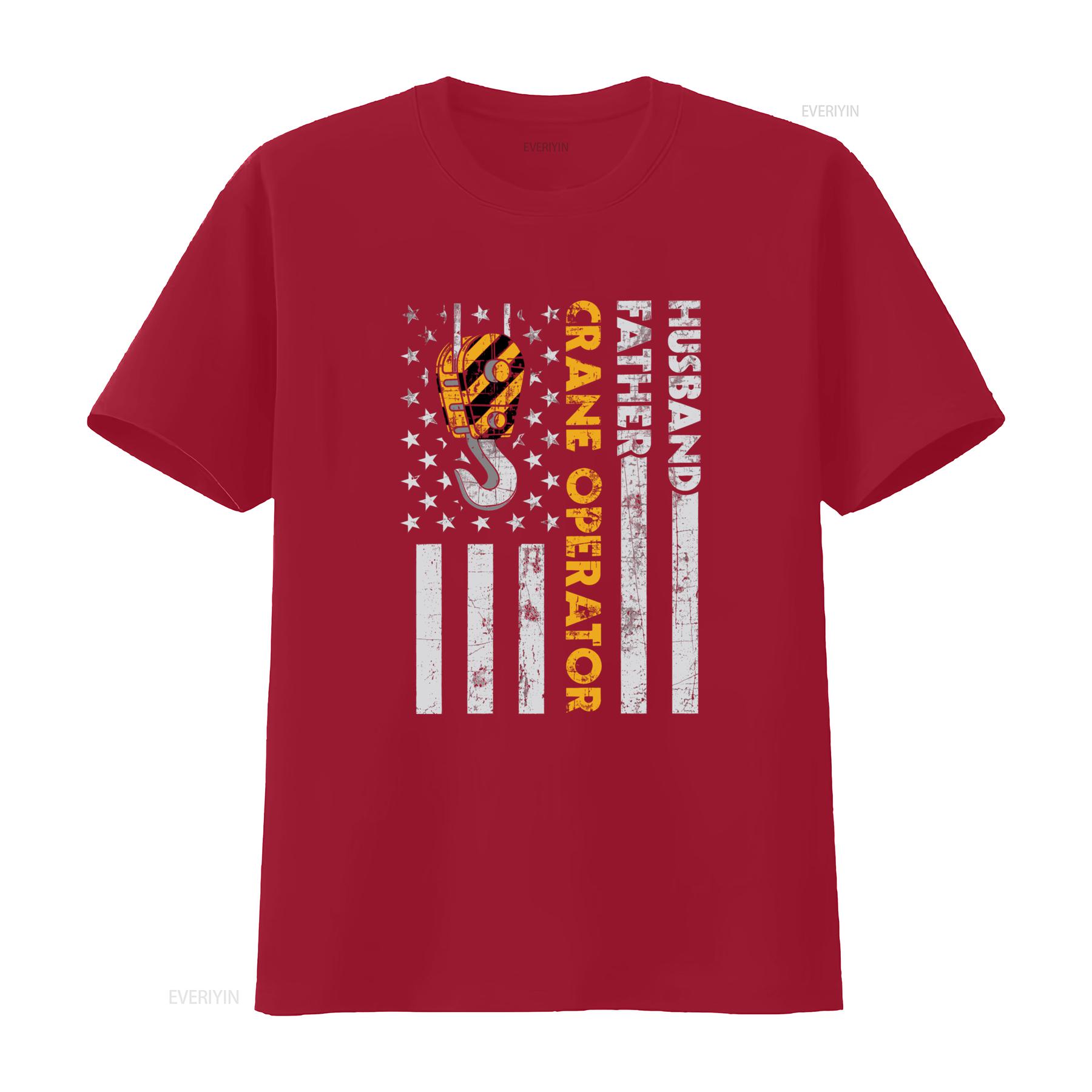 Husband Father Crane Operator Construction Worker T Shirt Stylish Design with Hook and Stars Print vintage Washed homme S