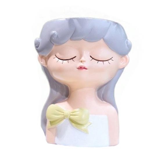 Cute Girl Face Planter, Resin Girl Head Planter, Decorative Small Plant Pot for Succulents Cactus Desk Balcony Decor