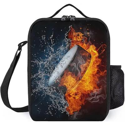 Fire and Water Puck Insulated Durable Lunch Box with Shoulder Strap Reusable Thermal Lunch Tote Bag for Work School Picnic Beach