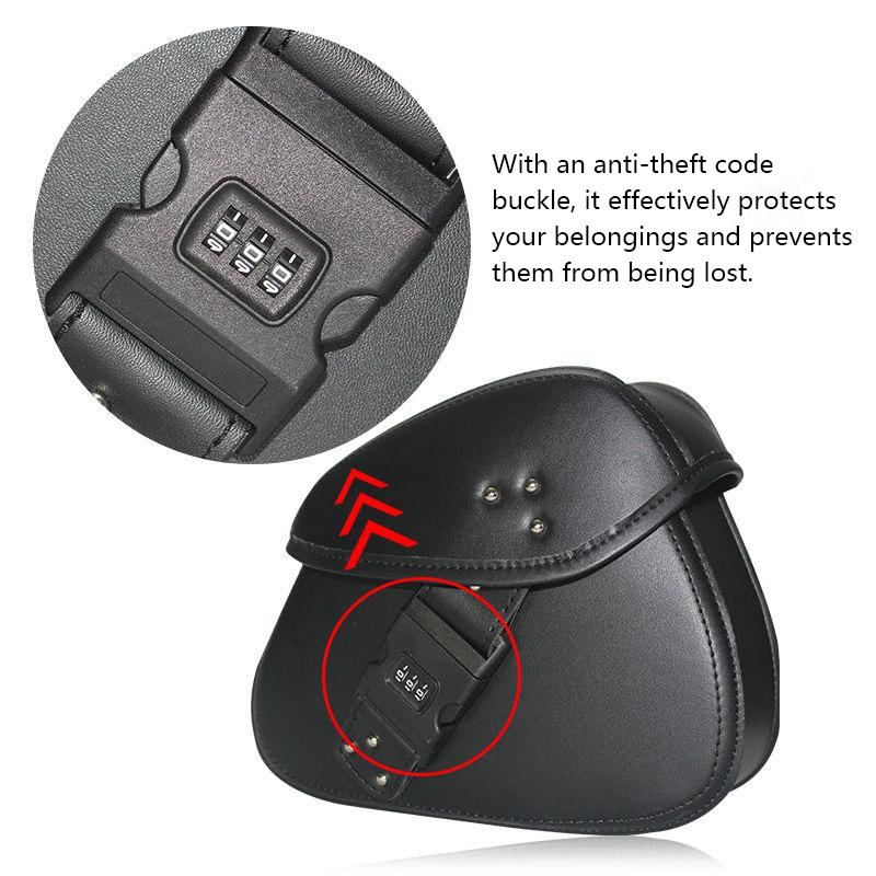 1 Pair Motorcycle Saddlebag PU Leather Side Bags Universal Storage Organizer Pouches Waterproof with Combination Lock