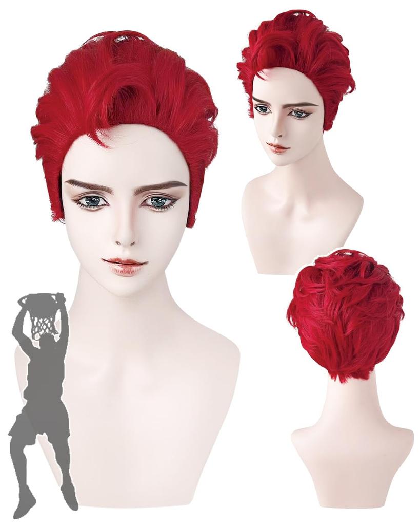 Fujitatsu Red Cosplay Wig, Heat-Resistant, Transformation Wig, Ultra Slam Dunk Sakuragi Style, Slicked-Back Style, Q-SL1