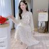 French Ruffled Floral Dress for Women In Spring New Style Waist-hugging Temperament Bow Tie Base Skirt