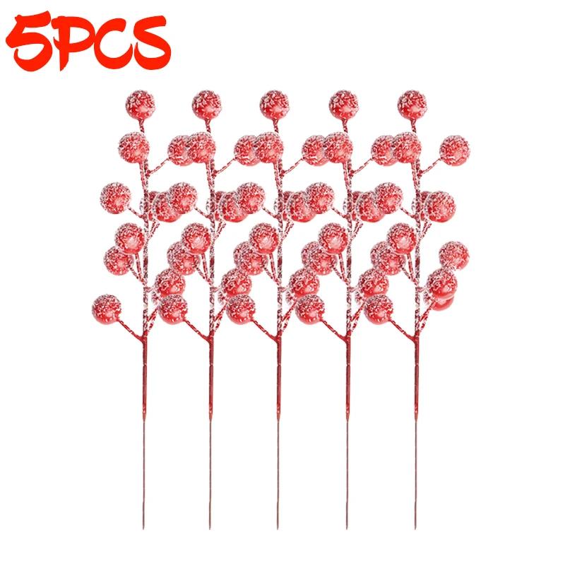1/30PCS Snow Frosted Red Berry Stems DIY Chritsmas Artificial Berries for Wreath Xmas Tree Ornaments New Year Party Home Decor