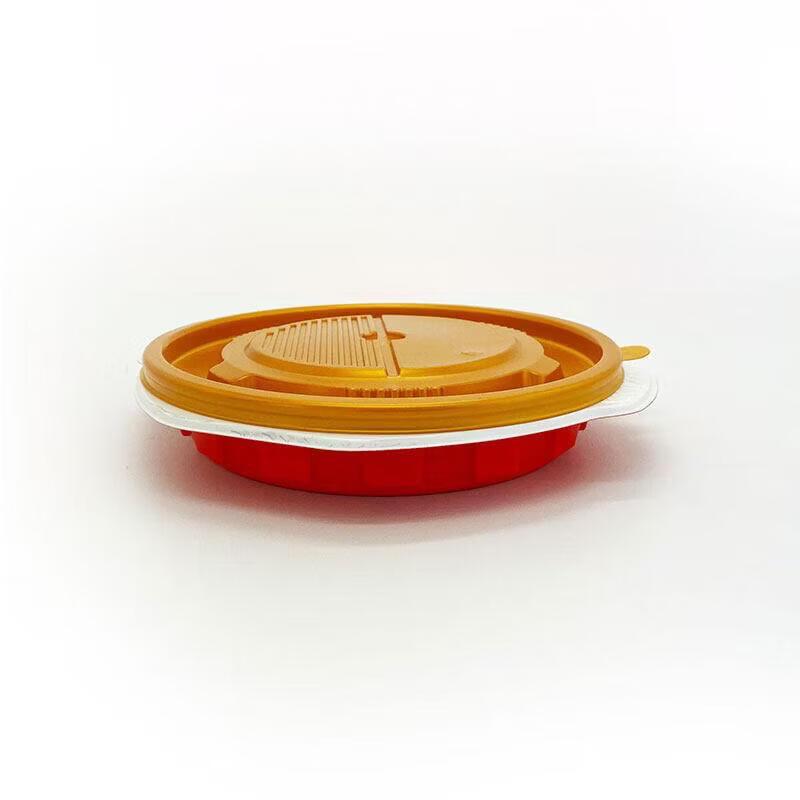 

Disposable Large Round Takeaway Containers with Red Base and Lids