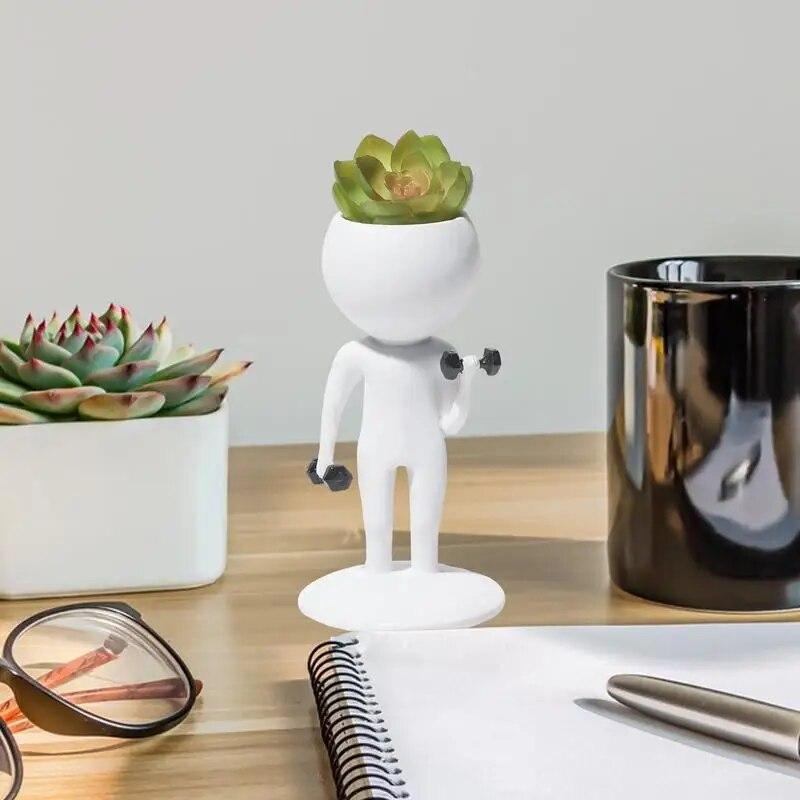 Succulent Plant Pots Weightlifting Running Yoga Human Shaped Succulent Pot Resin Creative Decorative Plant Pot for Mantel Table Bathroom