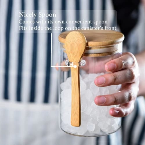 Glass Storage Container Tins with Airtight Lids and Spoons, Vacuum Food Storage Tins, Overnight Oats Canisters, Household Kitchen Tins for Coffee Bean