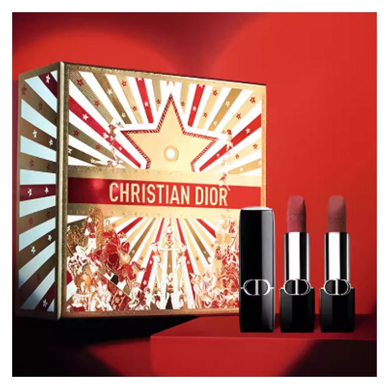 DIOR Fierce Blue Gold Velvet Mist Double Lipstick Star Wish Red Luck Limited Gift Box Velvet Smooth Lasting High-Level Feeling No Stitches 3.4g+3.4g