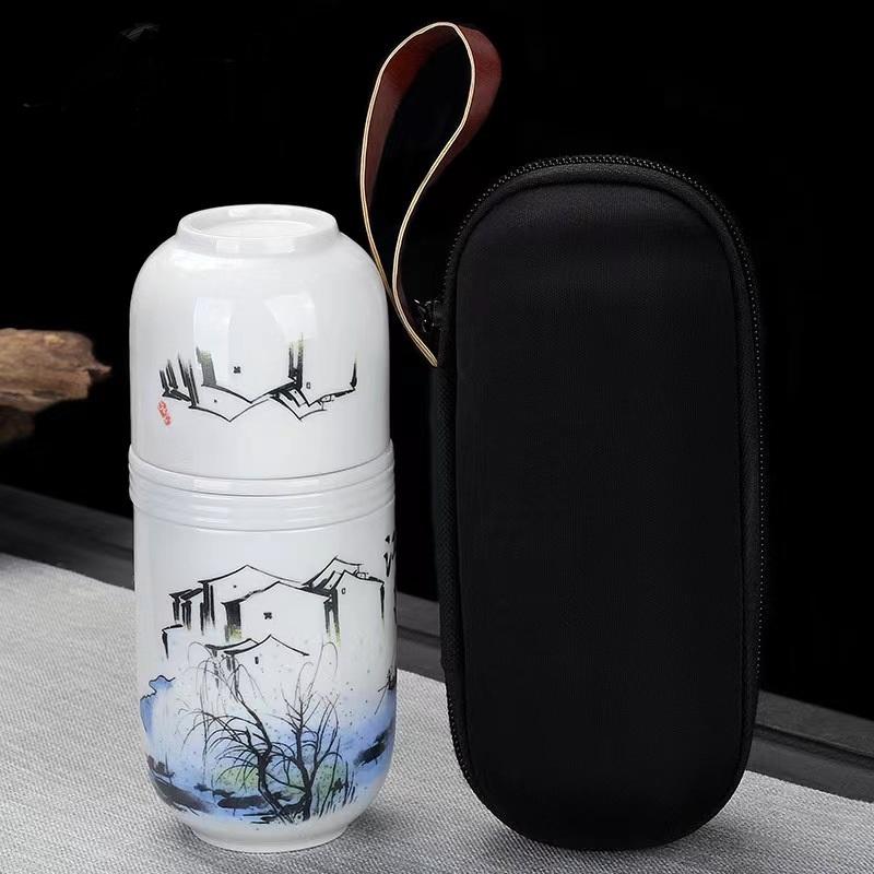 

Portable Travel Teapot with Travel Bag Ceramic Teapot with 2 Cups Tea Sets Chinese Kongfu Tea Sets for 2 People Six-piece Set