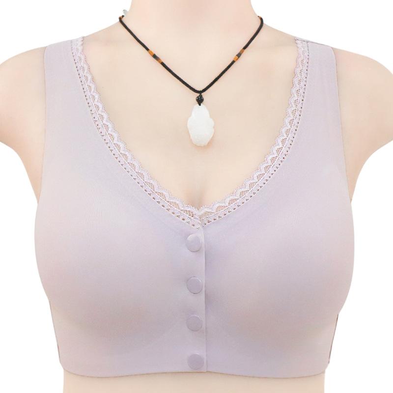 New lace sticker front buckle underwear women's large elastic vest large size no steel ring bra